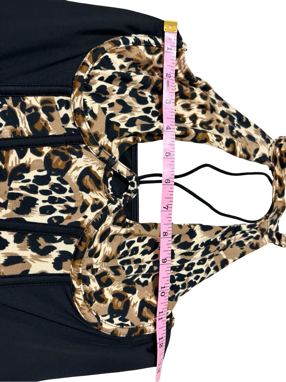 Leopard Print Halter Corset Top Open Back Y2K Brown Black Medium - Picture 7 of 7